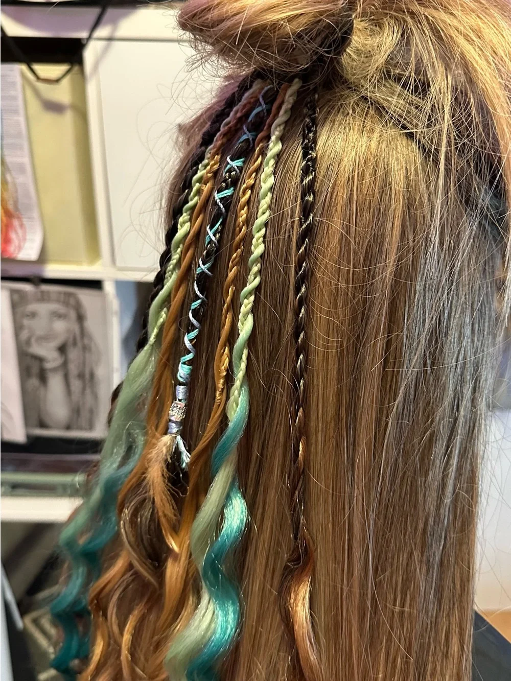 Mint & Gold Braided Hair Extensions with Black Accents - Women Hair Accessory